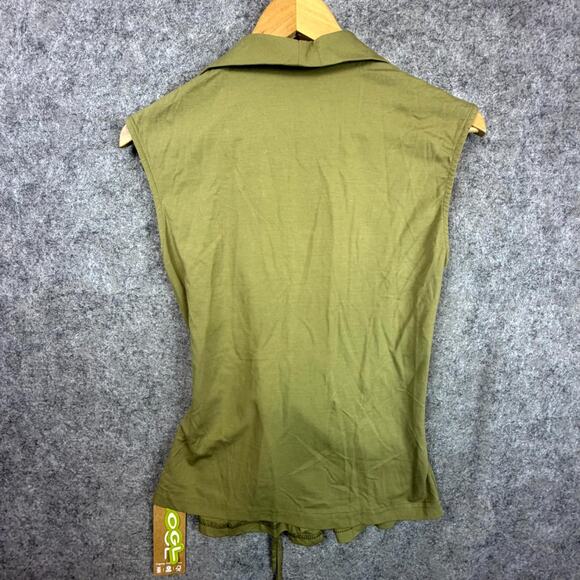 OGL Move Top Womens Small Green Icy Ponte Flap Collar Surplice Drawstring Tie - Picture 2 of 6